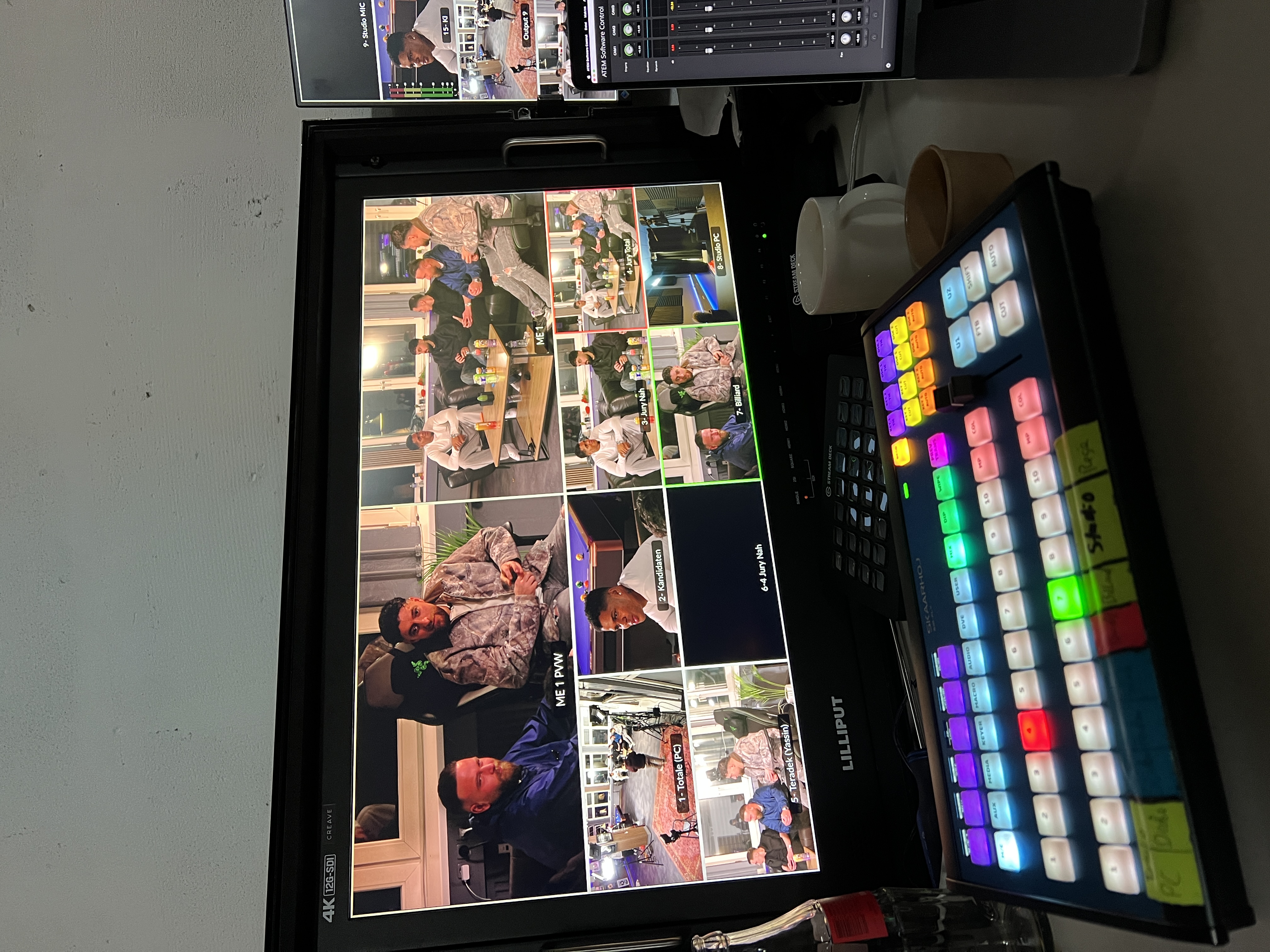 Multiview-Monitoring der drei parallelen Streaming-Räume während der KC-Rebell-Produktion